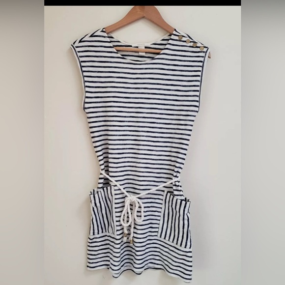 Forever 21 White Navy Striped Sleeveless Knit Mini Tunic Dress Size S sailor - Picture 1 of 5